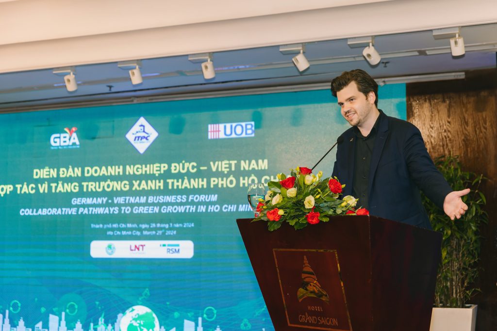 GBA chairman Alexander Ziehe gestures at the GE VN Business For