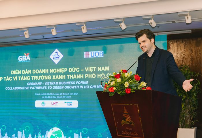 GBA chairman Alexander Ziehe gestures at the GE VN Business For